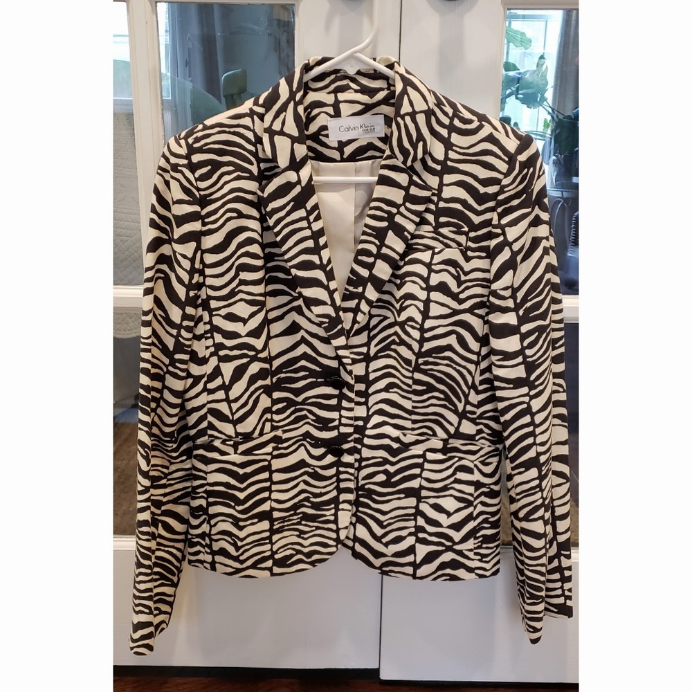 Calvin Klein Zebra Print Blazer Dress Coat